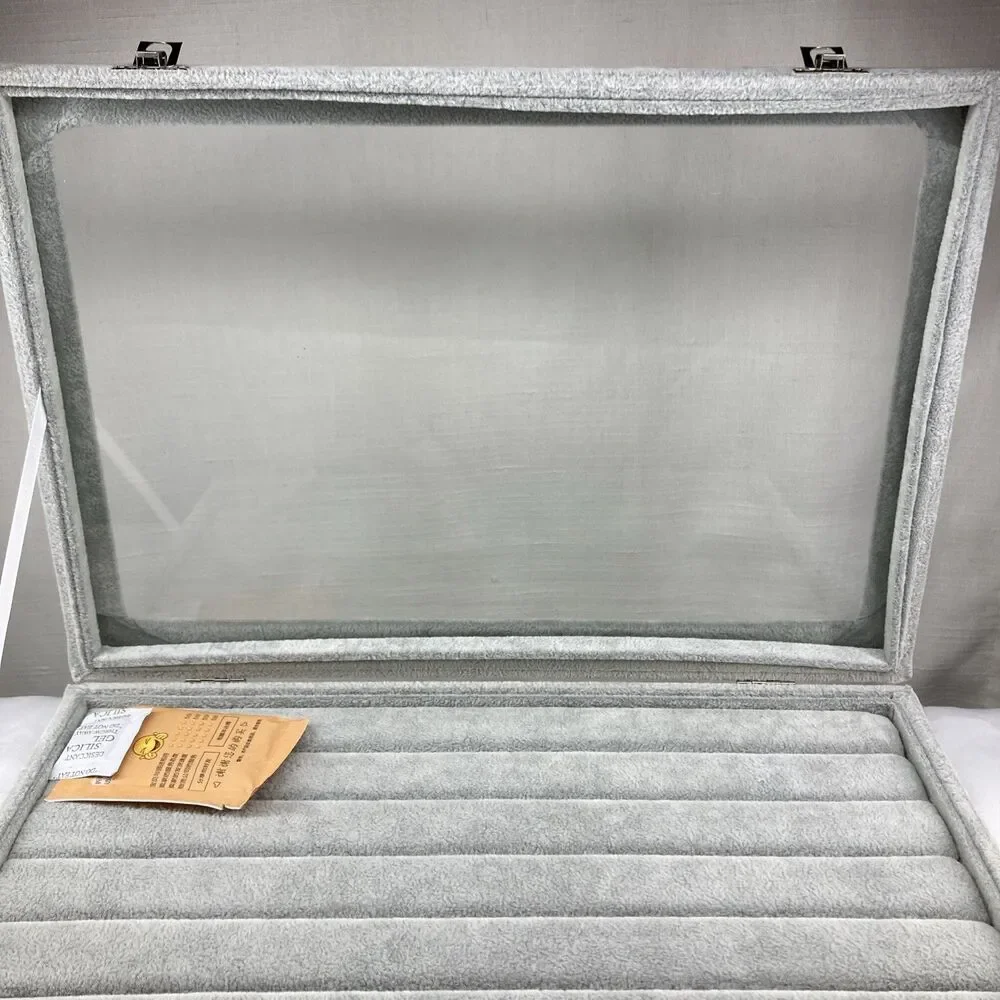 Grey Velvet Jewelry Ring Display Organizer Case. New In Box